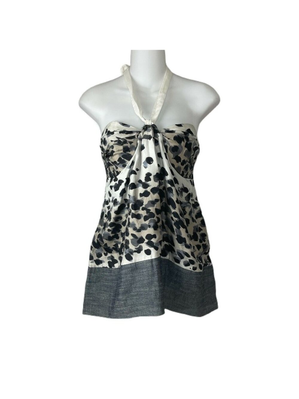 Chris Benz Womens Halter Top Black White Leopard Print Size 4 Silk Blend